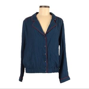 Moon River Navy Retro Notched Lapel Lightweight Bomber Jacket Size L NWT